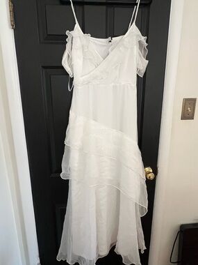Lulu's White Ruffle-Trim Maxi Slip Dress